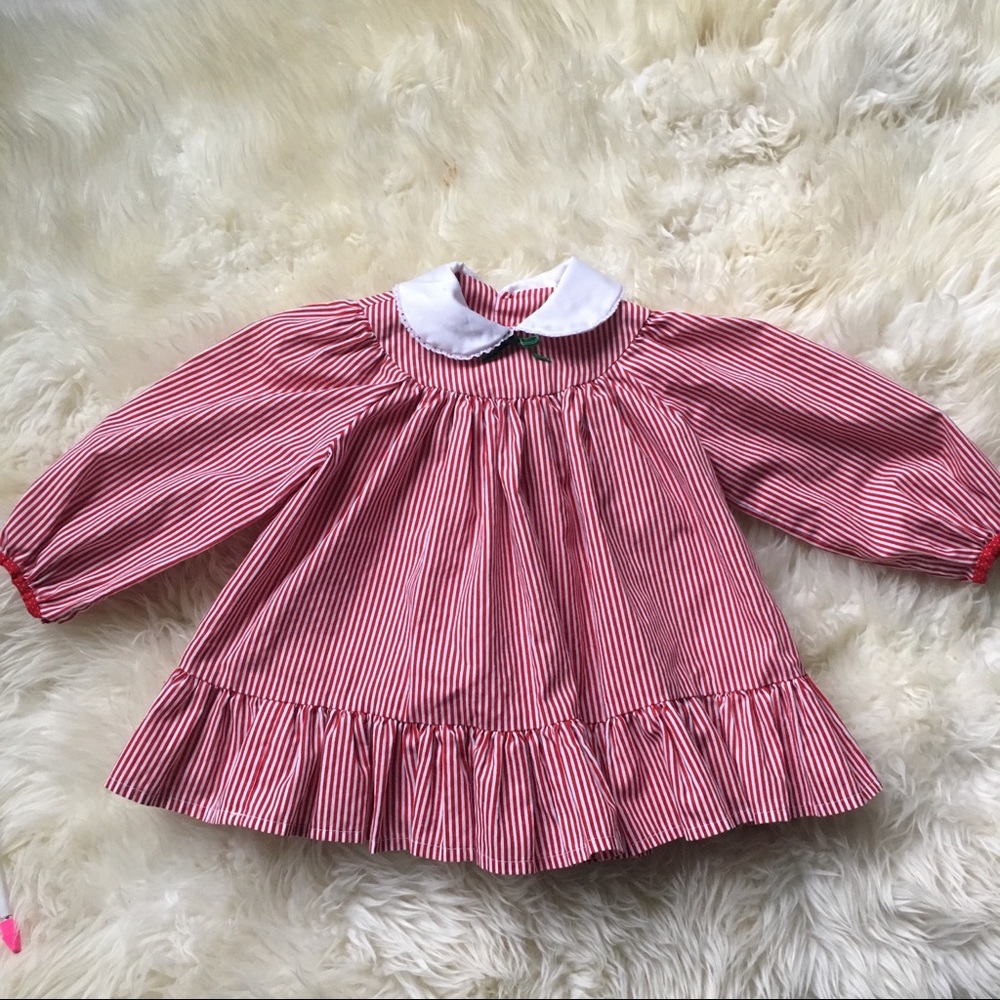 Vintage red white striped Christmas dress ruffle
